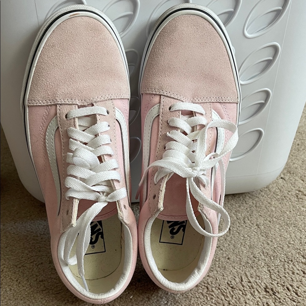 Vans Pink and White Low-Top Skate Sneakers